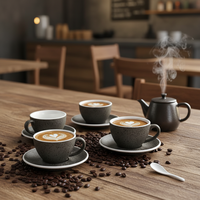 Ensemble de tasse et de soucoupe en céramique de granit - Tasse à expresso rétro de luxe pour cappuccino, latte art, café à domicile