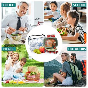 Light Blue Coastal Starfish Print Durable Polyester Insulated Lunch Bag Cooler Bag for Picnic BBQ Food Takeout Delivery - Product Image 3