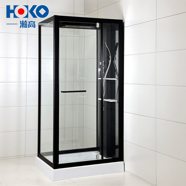 European Hotel Modern Bathroom Steam Bath Shower Cabin Black Corner Computer Controlled Hydro Massage Rectangle Walk-In