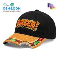 Gorra de Béisbol Ujoy con Bordado 3D Personalizado, Diseño de Hamburguesa, Borde con Efecto de Mordida, Unisex, Moda Urbana, Venta al Por Mayor OEM ODM