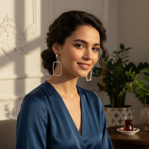 Rectangle Hollow Design <b>Dangle</b> <b>Earring</b> For Woman Turkish Wholesale Handmade 925 Sterling <b>Silver</b> Jewelry - Product Image 3