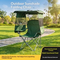 Chaise de camping pliante avec auvent pare-soleil, accoudoirs, siège large en maille respirante, cadre en fer, portable, pour extérieur, plage, pêche