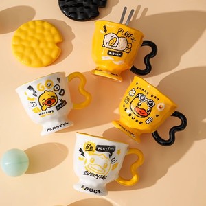 Zuo Mu Little Yellow Duck <b>Ceramic</b> <b>Mug</b> 400Ml With Lid Spoon Heat Resistant Office Home Gift Cup - Product Image 3