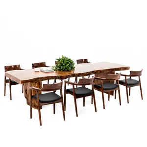 מלא עץ חומר עתיק עתיק עיצוב גדול מלבן עובי אוכל חדר אוסף 6 כיסאות שולחן
