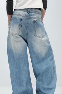 Jeans Vintage Lavados al por Mayor para Hombre, <span class=keywords><strong>Pantalones</strong></span> Largos Rectos Anchos con Efecto Desgastado Retro, Logotipo y Diseños Personalizados Aceptables - Product Image 3