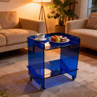 Table d'appoint en acrylique bleu à livraison rapide, présentoir à desserts et à vin pour fêtes en extérieur, avec roulettes, pour la maison, le bureau, l'hôtel