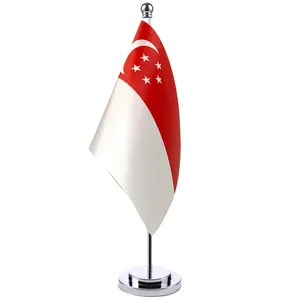 Terlaris Bendera Singapura untuk Meja dengan Dasar 14X21Cm Bendera Baja Tahan Karat Pemegang Bendera Meja