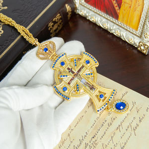 HT สร้อยคอประดับหน้าอกชุบทองหรูหราหรูหราของนักบวชชาวรัสเซียหินสีแดงของขวัญทางศาสนาสร้อยคอไม้กางเขนสำหรับโบสถ์ - Product Image 2