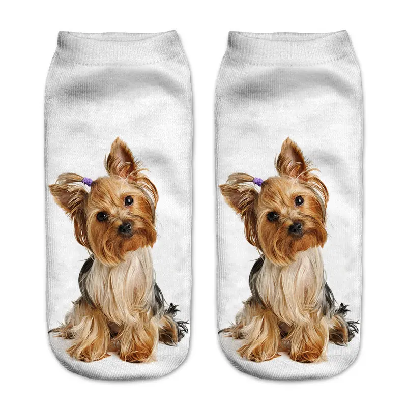 Vente en gros de chaussettes en coton pour hommes avec visage de chien Chaussettes courtes décontractées 3D imprimées sur mesure pour l'automne Technique d'impression numérique