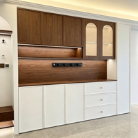 Meuble de rangement moderne de luxe avec tiroirs, buffet de salon en bois massif avec vitrine arquée, meuble de présentation personnalisé pour salle à manger