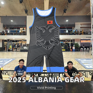 Trajes de Lucha Libre Masculina Internacionales de Albania 2025, Diseño Nuevo Personalizado con Logotipo Frontal por Sublimación - Product Image 2