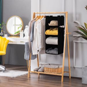 Organisateur de placard suspendu à 4 étagères, noir, rectangulaire, pour derrière les portes ou les murs, en bois composite, solution d'organisation - Product Image 2