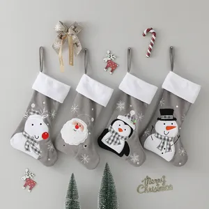 Boutique Embroidery Festive Penguin <b>Christmas</b> Present Personalised Kids Gray Reindeer <b>Stocking</b> Sacks for Party Decor - Product Image 1