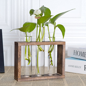 Jardinière en tube DREA avec support en bois, jardinière en verre, station de propagation, vase en tube à essai, pots de fleurs - Product Image 4