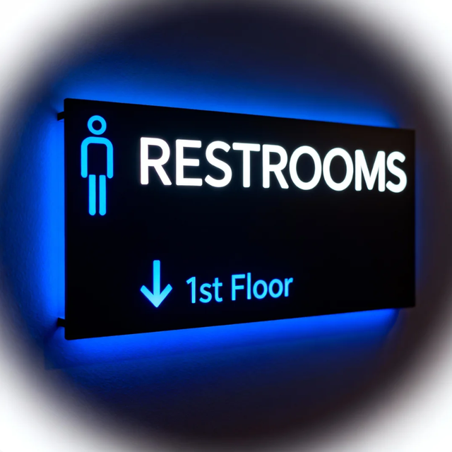 Restroom Directional Signs with Universal Symbols and High Contrast Colors for Easy Recognition
