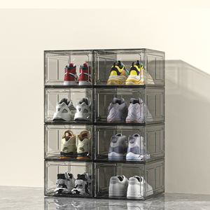 Boîte à chaussures empilable transparente avec fermeture magnétique, boîte de rangement pliable transparente pour baskets, organisateur de chaussures en plastique pliable - Product Image 1