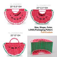 Panier de rangement tressé en rotin plastique PP motif pastèque mignon pour jouets, cadeaux et décorations de chambre d'enfant