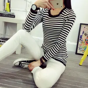 Women blouse ladies fashion Korean lace knitted woman new stripe sweaters