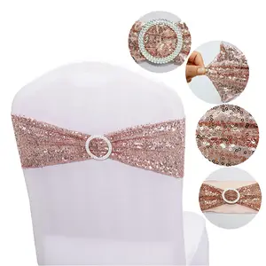 china supplier small moq cheap wholesale elastic re-usable wedding hotel decoration sequin chair sashes