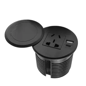3 inch round popup power socket supply with USB C port in the center of the desktop power outlet with USB port