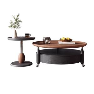 Wooden Round Coffee Table Set Sandalwood Shadow Modern Design Living Room Furniture With Storage Drawer <b>Mobile</b> Base - Product Image 5