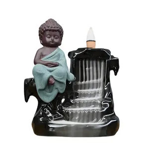 Keramik Buddha Monk Ash Catcher Tower Weihrauch kegel Backflow Sticks Halter Grün Buddha Keramik Backflow Weihrauch brenner