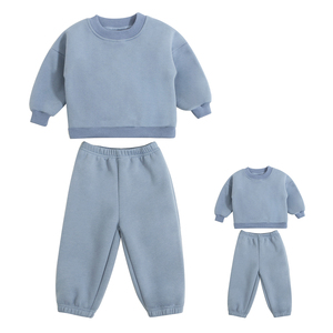 Nouveautés : Ensemble sweat-shirt et pantalon en molleton de coton mélangé personnalisé pour enfants, couleur unie, chaud, ensemble de vêtements pour <span class=keywords><strong>parents</strong></span> et enfants - Product Image 3