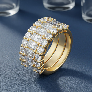 Anillo de eternidad de banda ancha de lujo en plata S925 con moissanita de corte mixto, regalo de joyería para damas para bodas y aniversarios. - Product Image 6