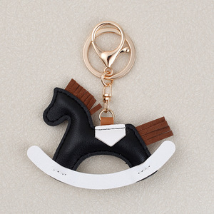3D Leather pony rocking horse chaveiro bonito animal jóias bolsa acessórios handmade couro Charm bag chaveiro do carro - Product Image 3