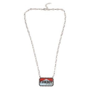 Collar con Placa de Identificación Estilo Vaquero Vintage, Colgante Retro de Esmalte Rojo y Blanco con Bloques de Color, Joyería de Estética Occidental Exclusiva y de Impacto - Product Image 5