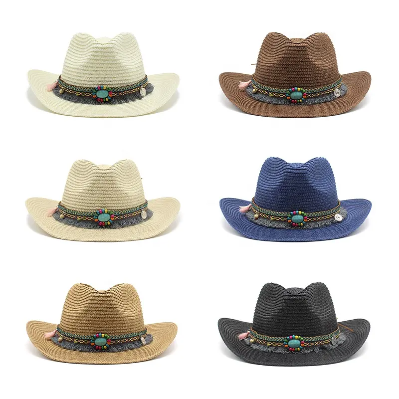 2023 Summer Men Cowboy Mexico Straw Knight Jazz hat cappello da Cowboy di paglia a tesa media cappello da protezione solare all'aperto