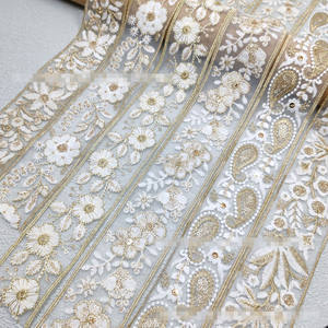 Nastro in Organza con Paillettes Oro e Argento, Ricamo Floreale Etnico per Colletti di Abbigliamento, Accessori per Scarpe e Borse - Product Image 3