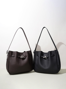 Sac seau de luxe en cuir grainé pour femme, sac à bandoulière classique grande capacité, sac fourre-tout en cuir véritable de qualité supérieure avec poignée supérieure - Product Image 5