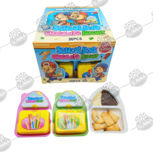 Sac d'école à thème dessin animé, biscuits au chocolat halal OEM, ensemble de biscuits au chocolat double saveur pour enfants, collation amusante - Product Image 1