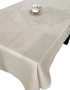 Cheap yarn dyed 100% polyester linen-like yarn dyed plain party banquet hotel table cloth table cloth