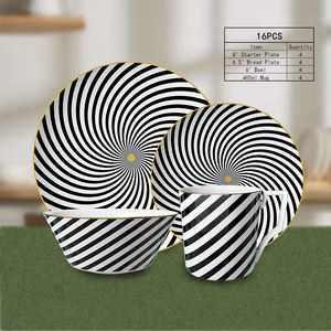 Assiette en céramique attrayante à bord <span class=keywords><strong>noir</strong></span> ensemble de dîner assiette en céramique à bord doré restaurant ustensiles de cuisine de mariage assiette en céramique pour fête - Product Image 2