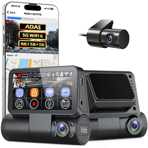 Grabadora de Video para Auto 4K de 3 Canales y 12MP con WIFI, GPS, Ángulo Amplio de 165°, Pantalla de 3.0'', Modo de Estacionamiento, ADAS Frontal, Versión Nocturna - Product Image 1