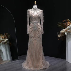 Vestido <span class=keywords><strong>de</strong></span> Noche Elegante Jancember LSZ186, Color Nude, Cuello Alto, Estilo Sirena, con Cuentas, para <span class=keywords><strong>Fiesta</strong></span> <span class=keywords><strong>de</strong></span> Graduación, Brillante, Formal - Product Image 1