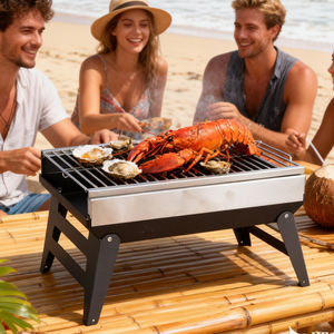 Barbecue <strong>Grill</strong> Folding Portable Stand Outdoor Set Picnic Rack Household <strong>Charcoal</strong> <strong>Grill</strong> with <strong>Charcoal</strong> Net - Product Image 5