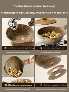 Wok Multifuncional Pequeño con Superficie de Granito y Titanio Antiadherente, Capacidad de 2.5L, Tapa de Vidrio Color Ámbar para Inducción, Eléctrico y Halógeno - Product Image 2