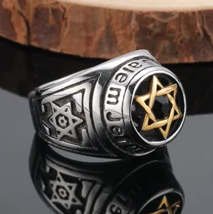 2024 punk style star signet symbolism stainless steel gold plated band rings for men boys party zirconia rings jewelry