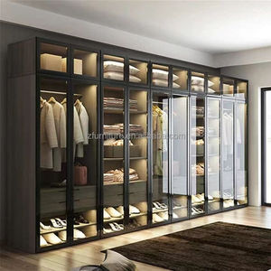 Luxury Cupboards Custom Wooden Combination Furniture Modern Gray Door <b>Glass</b> Door Walk in Closet Wardrobes with <b>Desk</b> - Product Image 3