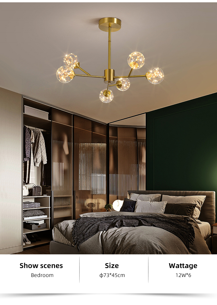 Copper Glass Shade Indoor Living Room Bedroom  Home Decorative Chandelier Light