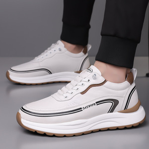 Men's <b>White</b> Sneakers Lightweight Rubber Sole Low <b>Heel</b> Leisure Sport Style Shoes - Product Image 1