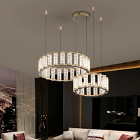 Lustre cylindrique en cristal transparent, corps doré, LED dimmable, éclairage élégant haut de gamme pour salon, garantie 3 ans