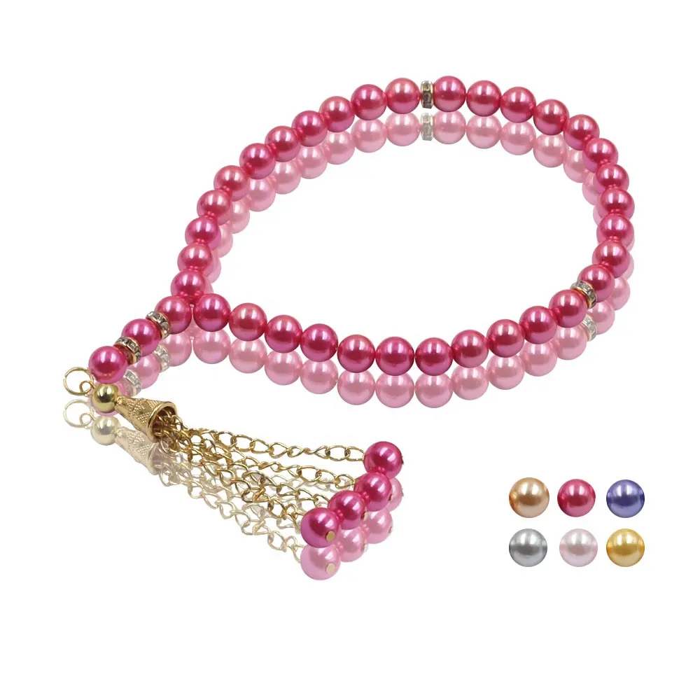 33 Perlen Rosenkranz 8mm Perlen Pink Glas Perle <span class=keywords><strong>Tasbih</strong></span> mit Gold Quaste Kette Gebets perlen für Muslime