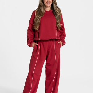 <span class=keywords><strong>Felpa</strong></span> con Logo Personalizzato, Cuciture a Contrasto Bianche, 100% Cotone, Design Oversize Boxy Fit, <span class=keywords><strong>Felpa</strong></span> con Cappuccio Casual a Maniche Lunghe Crop per Donna - Product Image 6