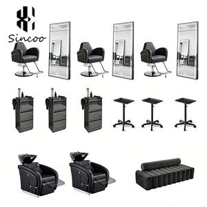 Luxury Modern Durable Hair Salon Furniture Set Shampoo Chair Barber Chair Mirror <b>Tool</b> <b>Cart</b> Waiting Sofa Barbershop PU Leather - Product Image 1