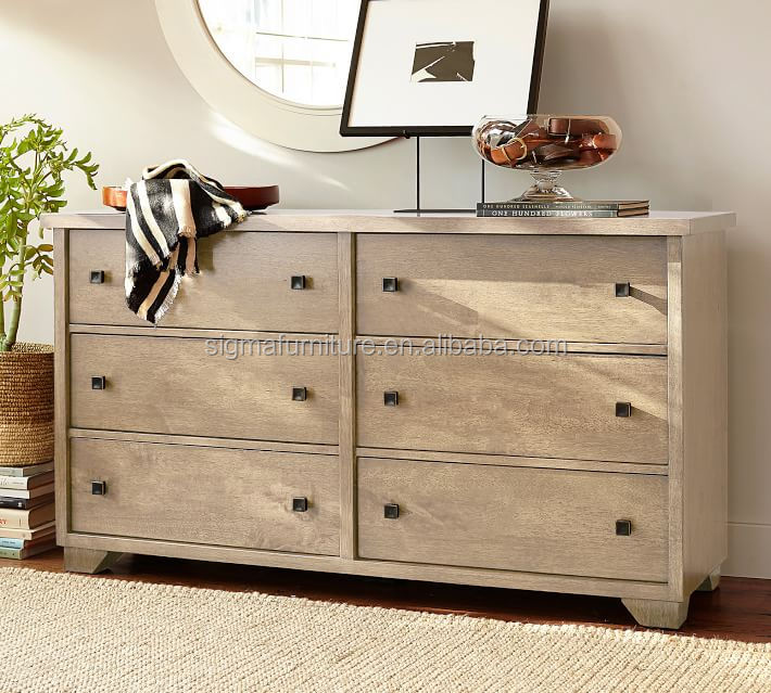simple style high-quality indoor bedroom furniture wood frame 6-Drawer Wide Dresser