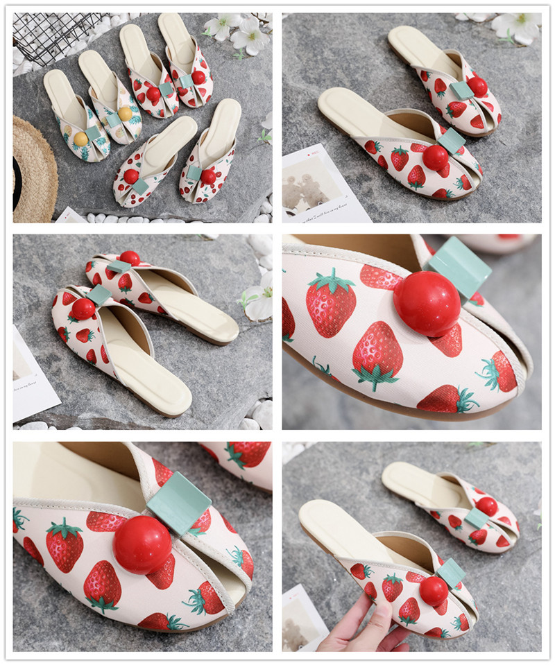 Cheap Casual Shoes Fashion Women Sandals Slippers Flat Cherry Beach Slippers Girls